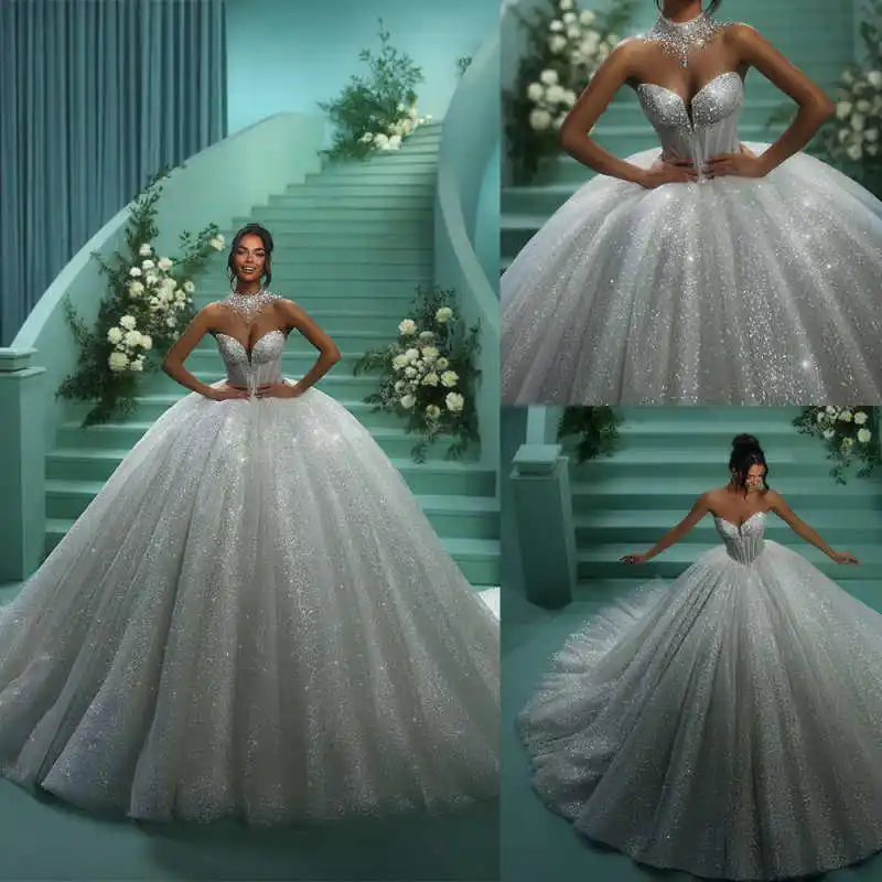 

Gorgeous Ball Gown Wedding Dresses Sweetheart Beads Appliques Princess Bride Wedding Dresses Customized Vestidos De Novia