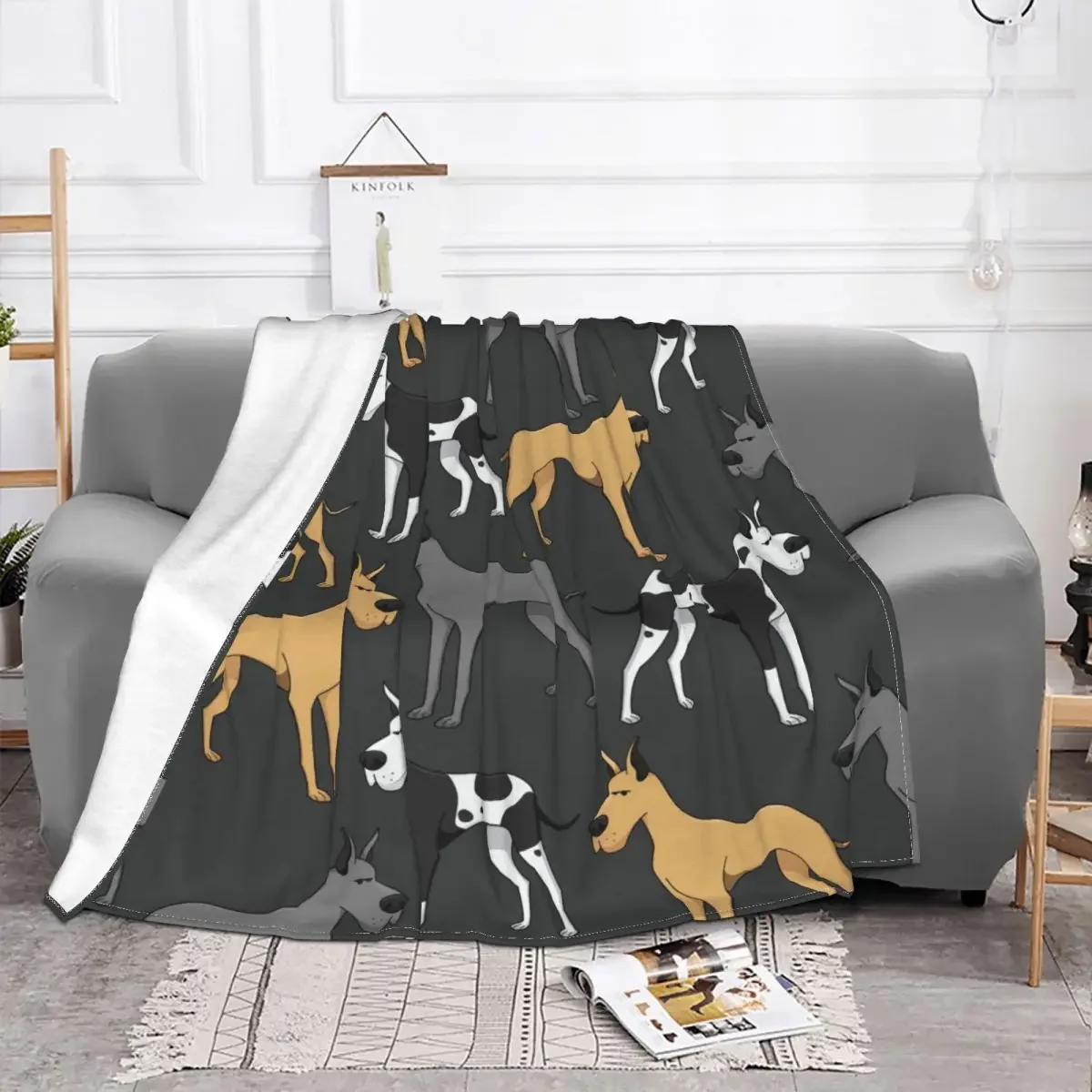 Great Dane Plaid Cartoon Blanket Flannel All Season Animal Dog Multifunction Soft Throw Blankets for Bed Travel Bedding Throws