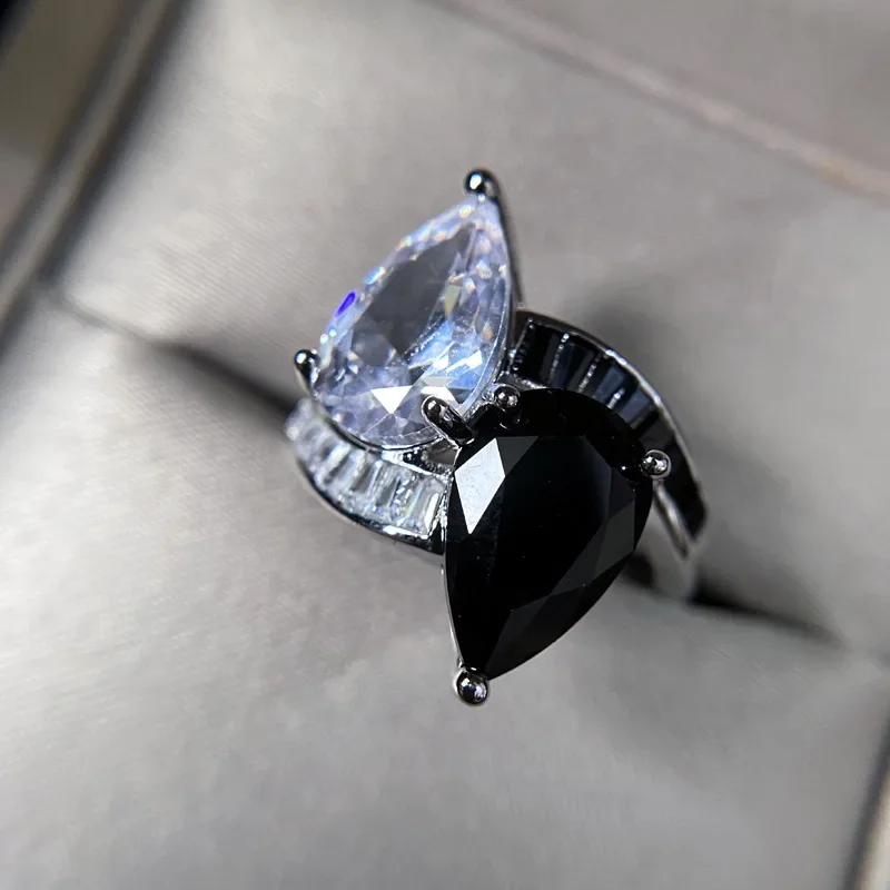 

MDL Moissanit. style cool style light luxury temperament ring 18K obsidian plated vintage sparkling princess pink ring