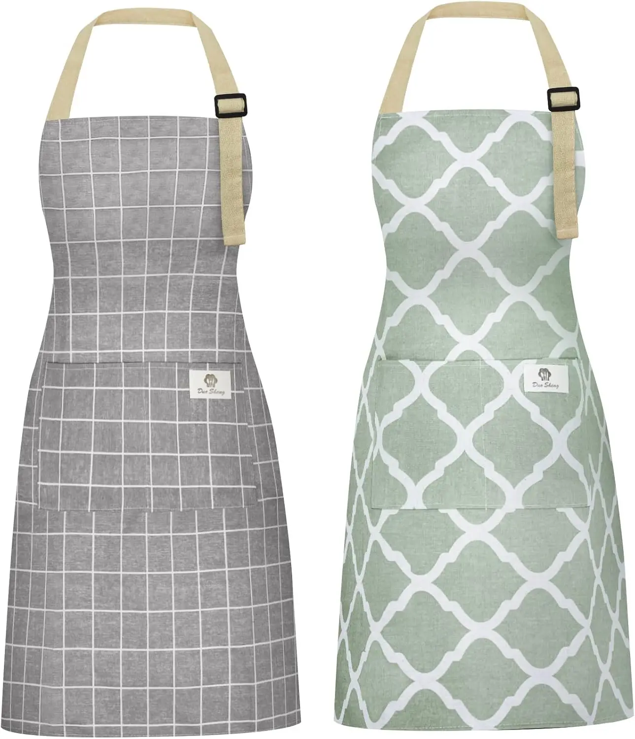 

2-Piece Kitchen Apron Set with Pockets, Adjustable Strap and Ties for Cooking