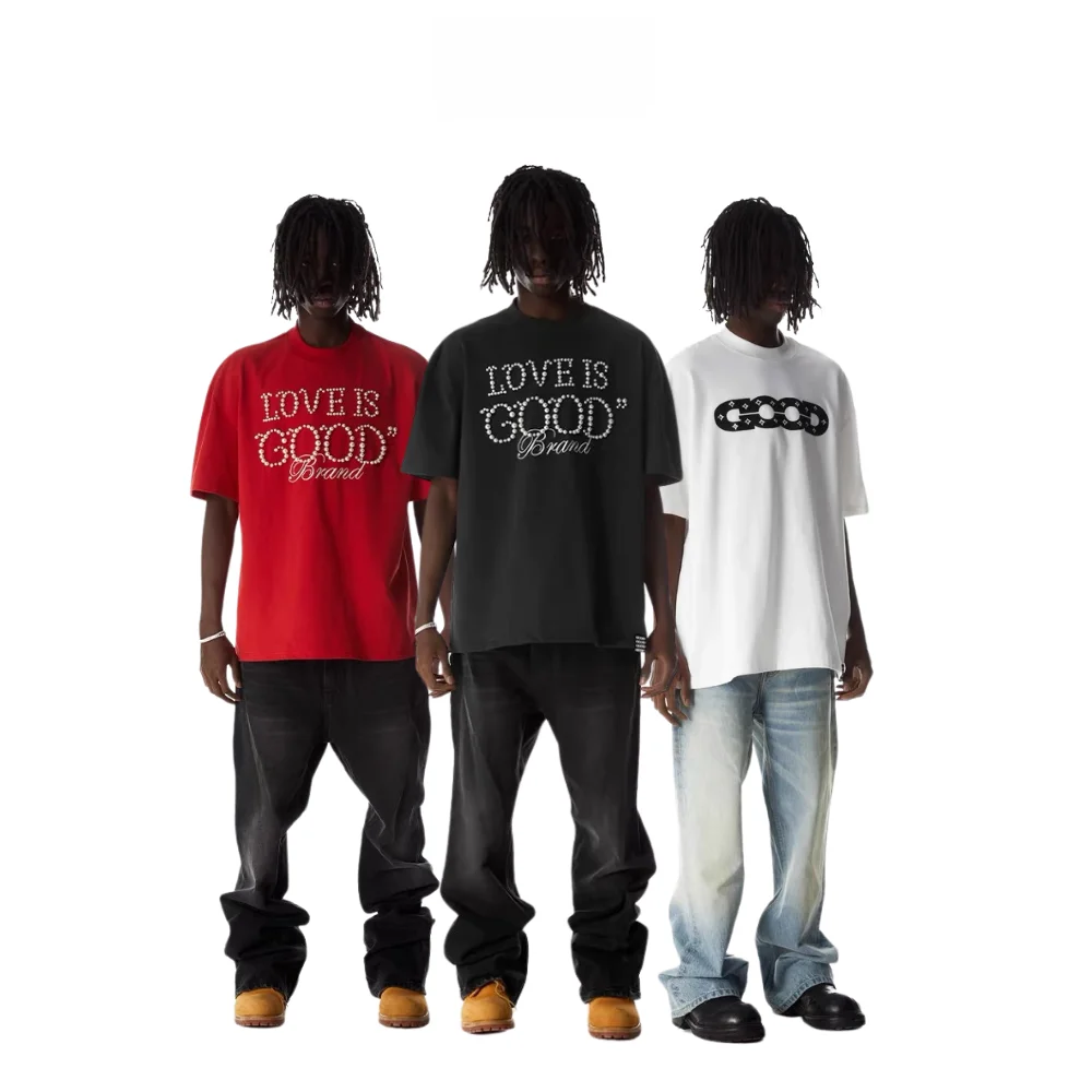 

Футболка Goodbrand Love Is Good Pearl Slogan свободного кроя в американском стиле, с коротким рукавом, из дышащего хлопка, повседневный топ для молодежи