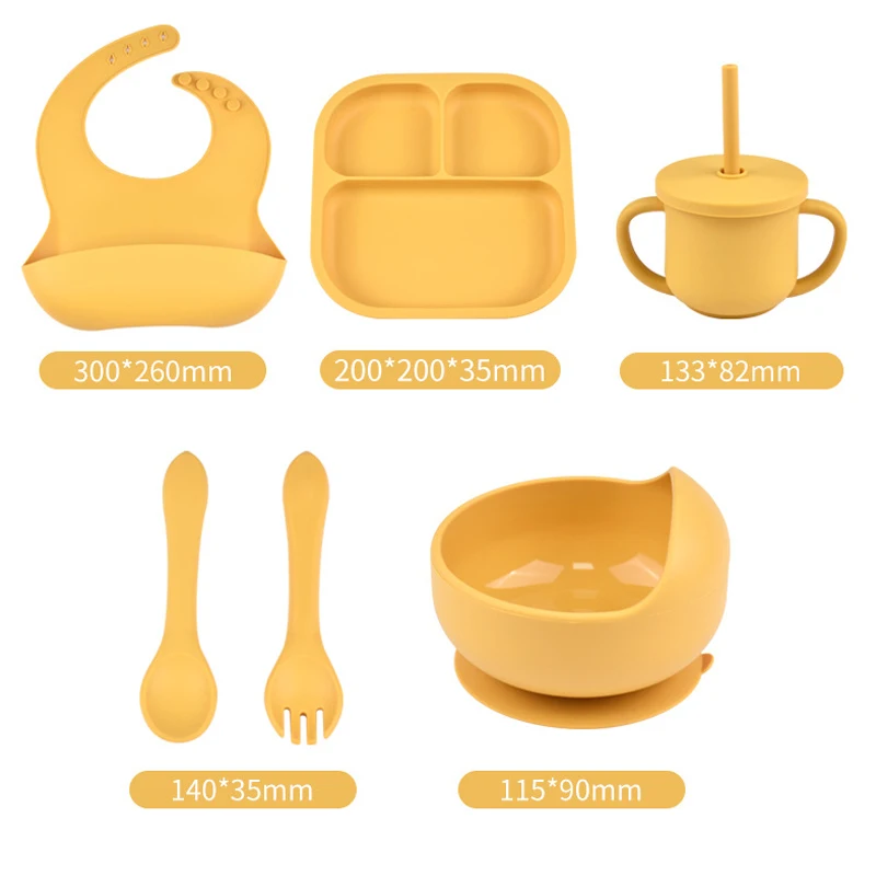 Set di stoviglie per bambini in Silicone da 6 pezzi piatto diviso con cucchiaio di aspirazione forchetta tazza di paglia ciotole per l'alimentazione per la ciotola da pranzo per l'allenamento del bambino