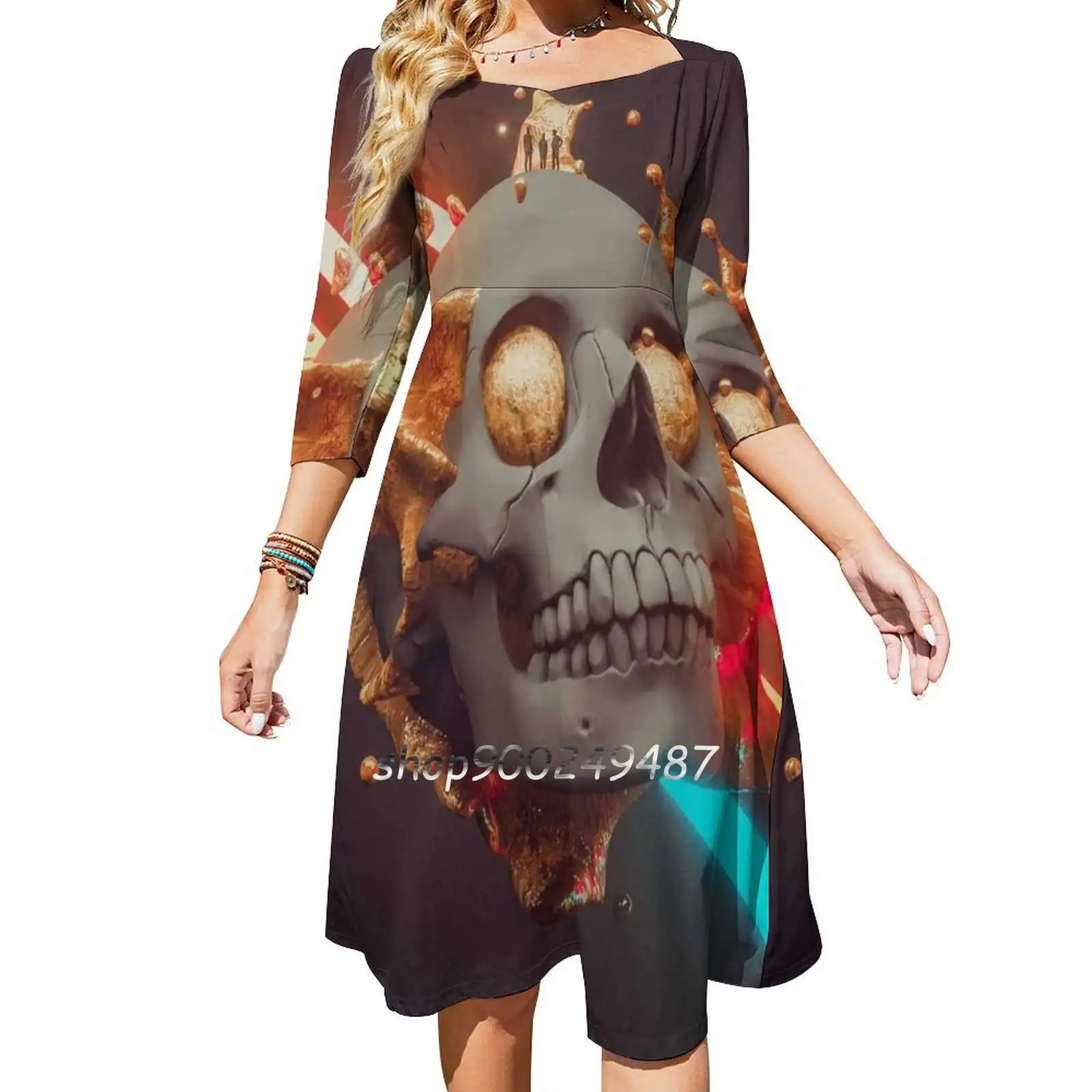 Revive Square Neck Dress Sweet Summer Dress Women Elegant Halter Print Dress Rainbow Skull Cats Target Artist Cat