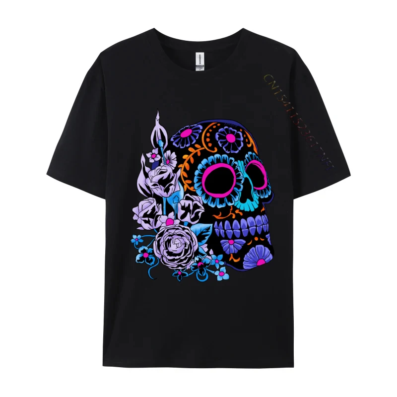 

Sugar Skull Flowers Day Of The Dead Dia Muertos Idea Gift Mens Funky Casual T Shirt Fall Pure Cotton Top T-shirts