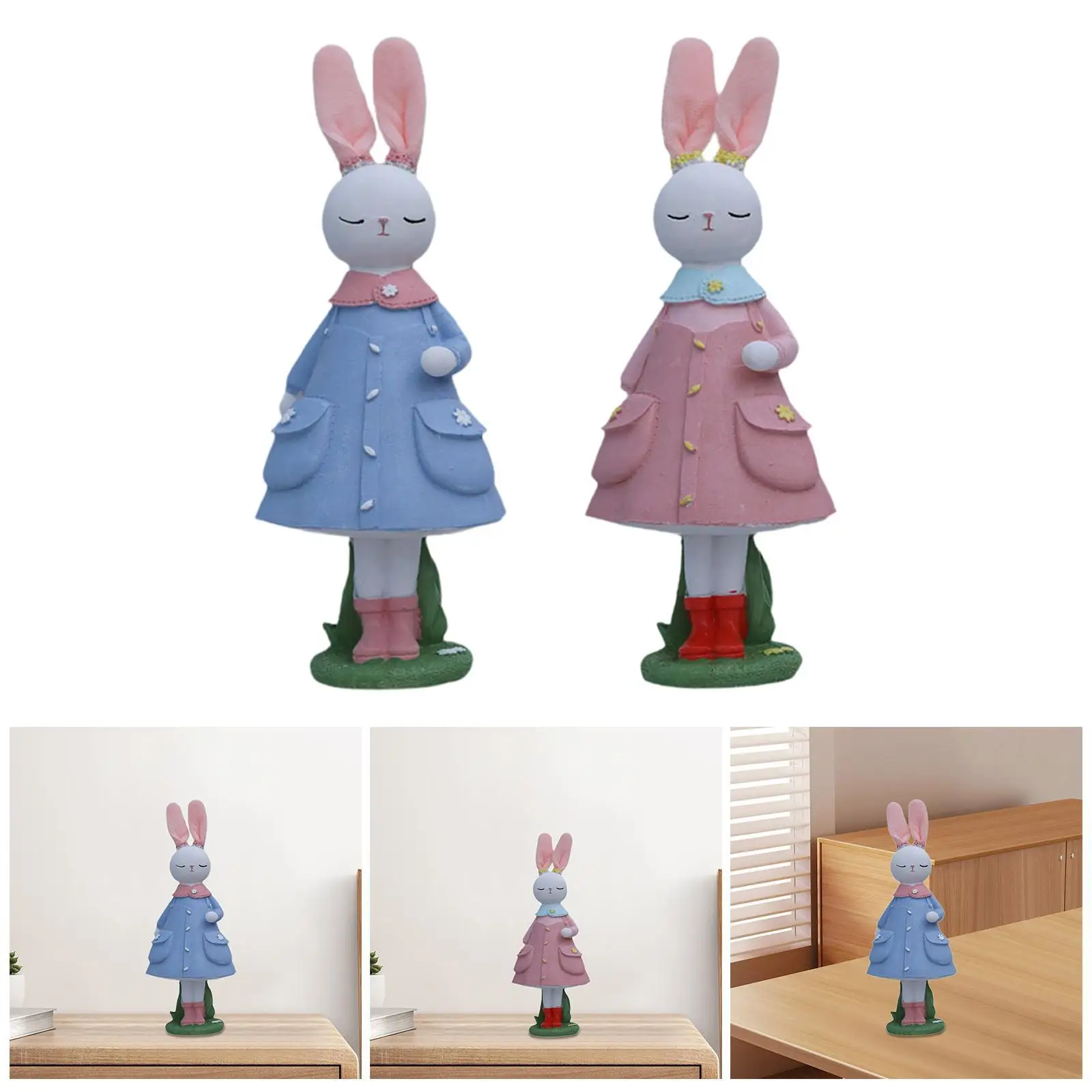 Creative Animal Sculpture Resin Bunny Figurine Collectible for Room Decoration Items Girls House Party Supplies