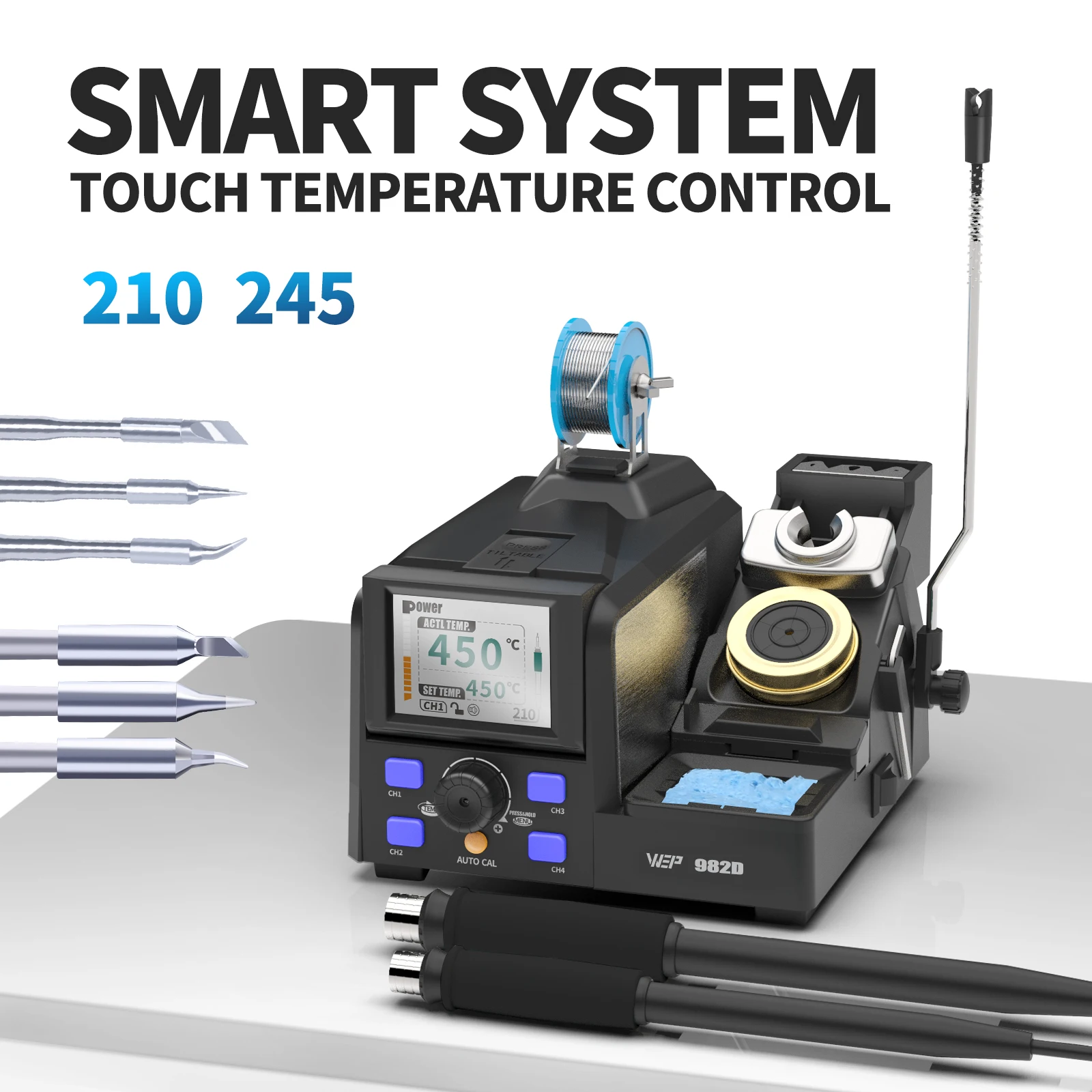 WEP 982D Precision Soldering Station 150W Rapid Heating with Auto Calibration Professional Iron for SMD IC Repair C245 C210