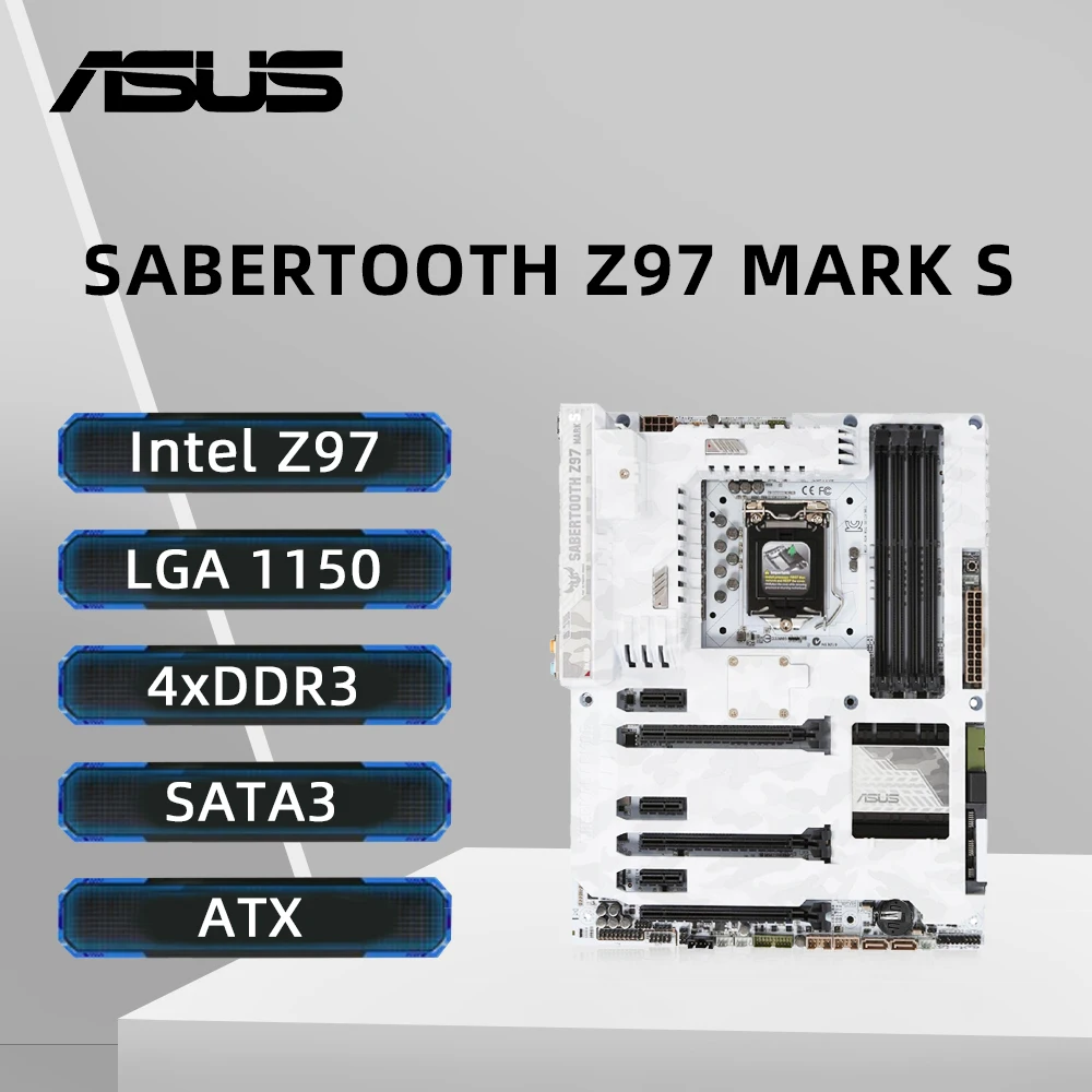 ASUS SABERTOOTH Z97 MARK S Motherboard LGA1150 Support i7-4790K i7-4770K i5-4690K i5-4670K CPU 4xDDR3 M.2 IntelZ97 ATX Mainboard