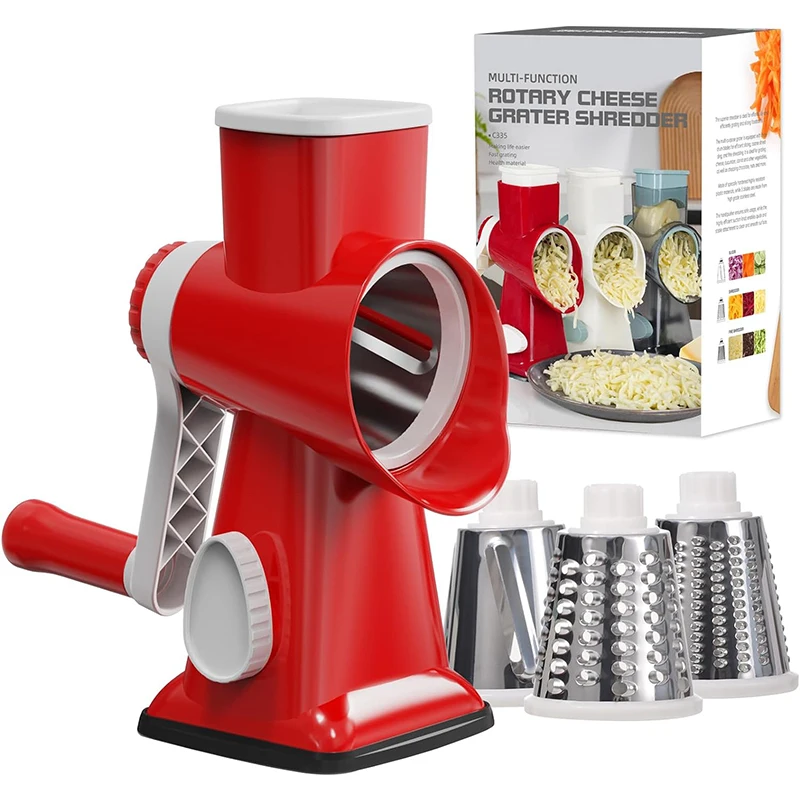 LMETJMA 3-in-1 Roterende Kaasrasp Veelzijdige Handmatige Groentesnijder Pinda Noten Grinder Kaas Groente Shredder Helder JT242