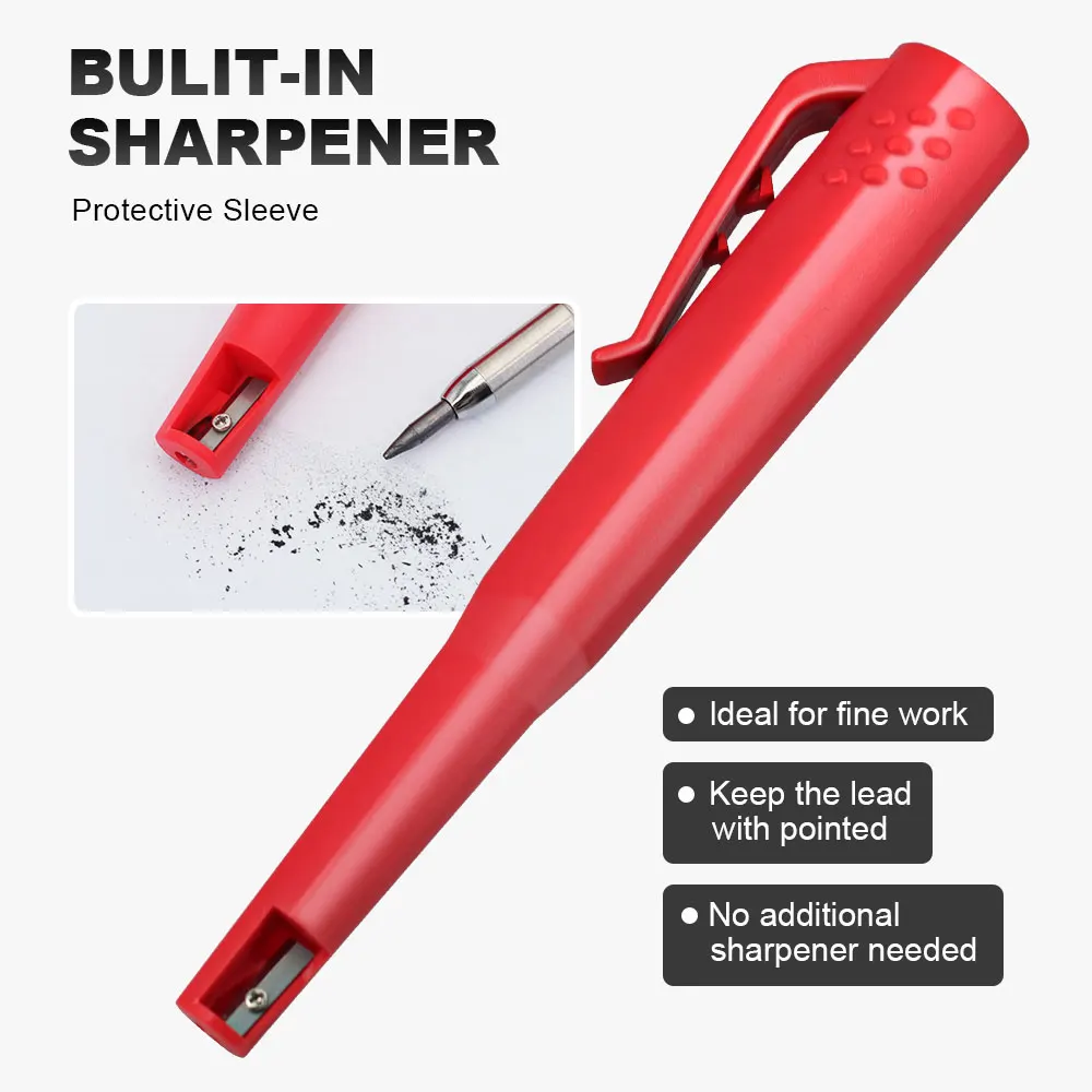 Carpenter's Pencil Card Set, Deep Hole Marking And Drawing, Extra 2 Erasers, Pencil Sharpener, For Carpenter Woodworking Archite