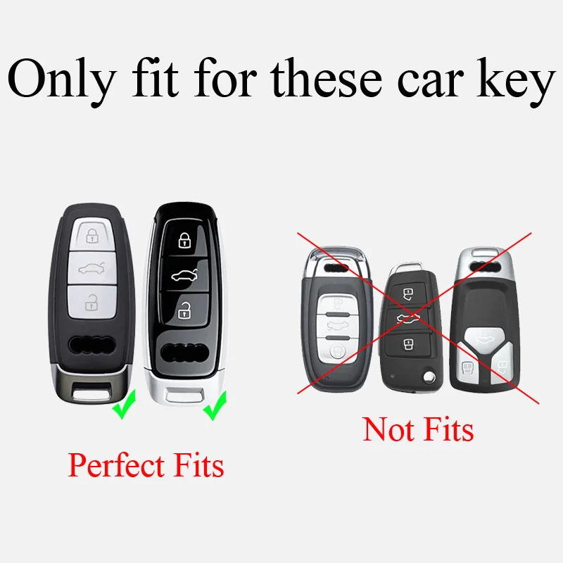 Zinc Alloy + Silicone Car Key Case for Audi A3 A4 B9 A6 A7 4K A8 E-tron 4F Q5 Q7 Q8 C8 D5 SQ8 3 Buttons Keyless Entry Remote Key