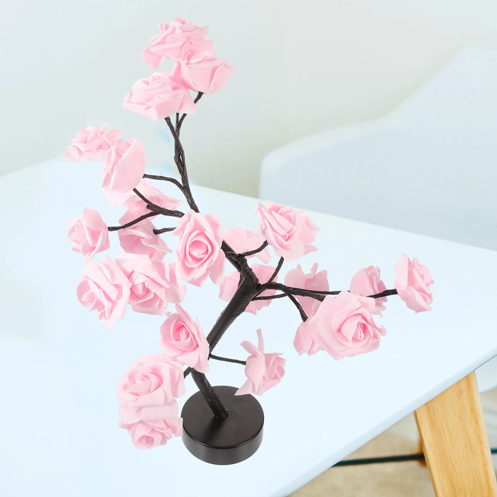 

1pcs Rose Lamp LED Light Decor Light Up Tree for Valentine's Wedding Birthday Gift Pink Desktop Lamp