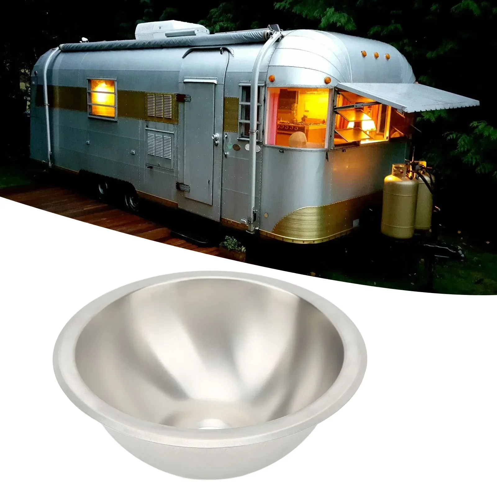 

RV Kitchen Sink 304 Stainless Steel Sink Anti-Rust 10-Inch Round Brushed Surface With Rubber Pad For RV Yacht Camper Kitchen