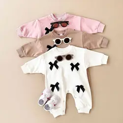 Ins Spring Autumn Newborn Baby Girls Clothes Romper Bow Pullover Infant jumpsuit Cotton Toddler Children Clothing 0-18M