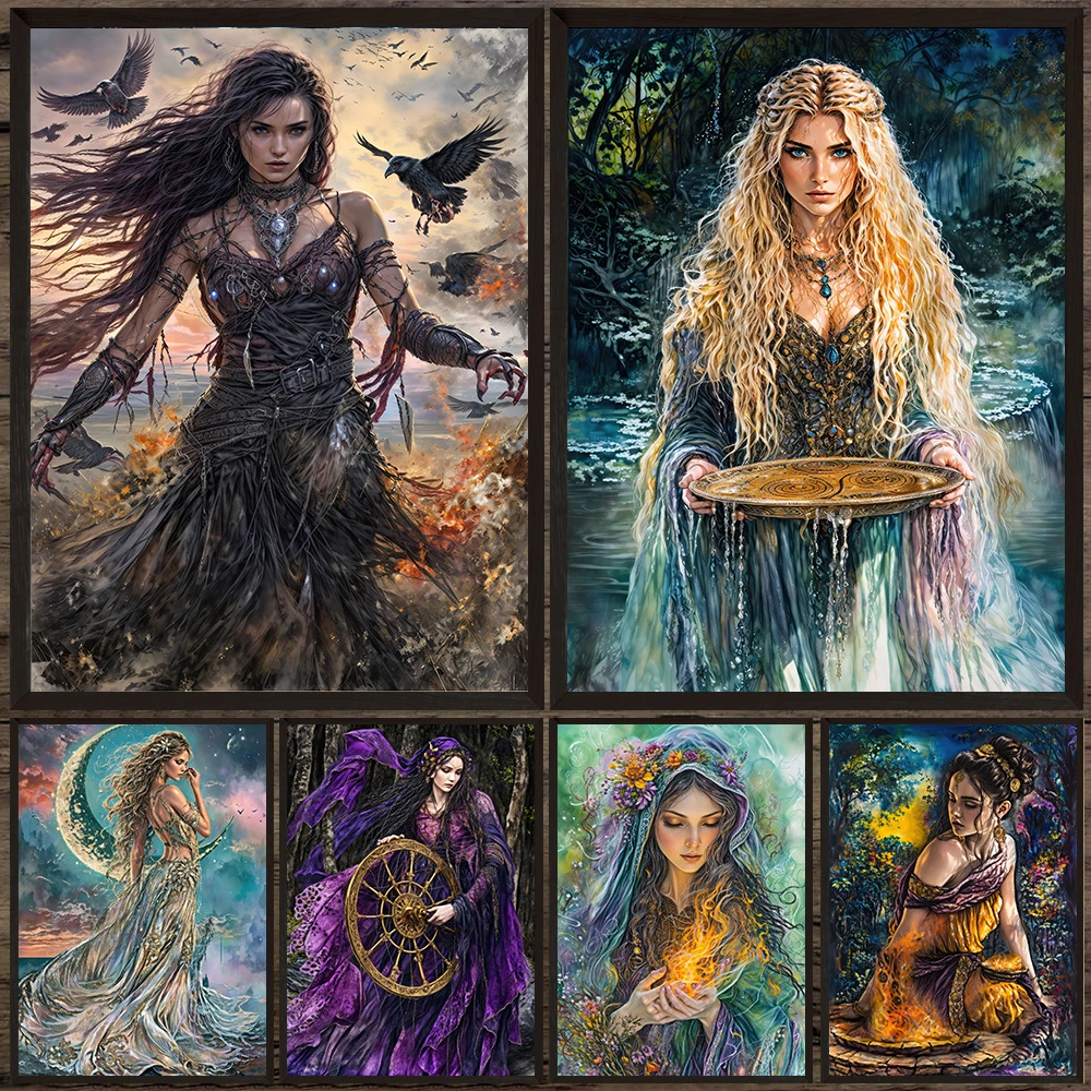 

Irish-Celtic Mythology Goddess & Greek Goddess Vintage Wall Art Canvas Print,Nyx,Hestia,Morrigan,Lilith,Art Poster Print Decor