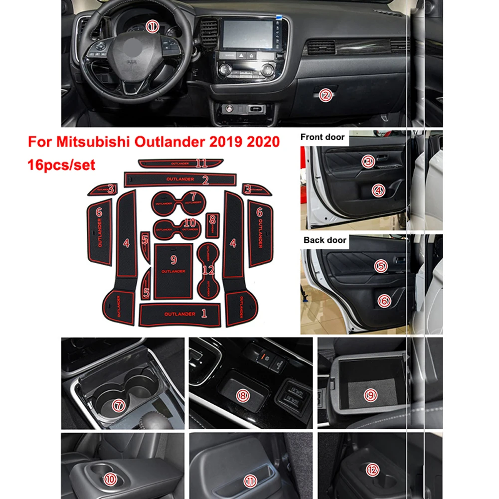 16pcs For Mitsubishi Outlander 2019 2020 Car Door Groove Mat Auto Anti-Slip Cup Mat Non Slip Door Gate Pad Car Accessories