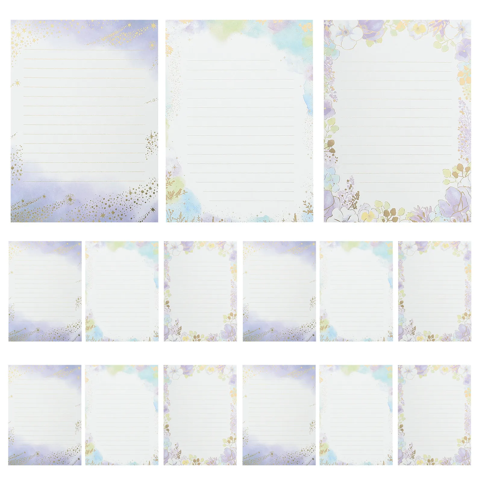 

24 Sheets A5 Elegant Gold Embossed Letter Paper Vintage Lined Stationery with Watercolor Floral Border for Invitations