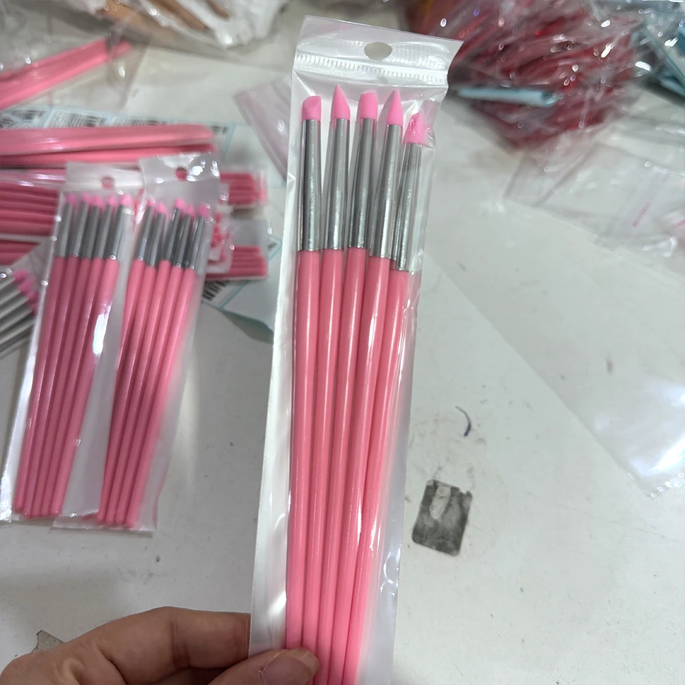 5 個 3D エンボスシリコンネイルアートブラシピンク彫刻ペンパウダーブラッシングペイント/フラワーカービング/ドットマニキュアブラシ用_