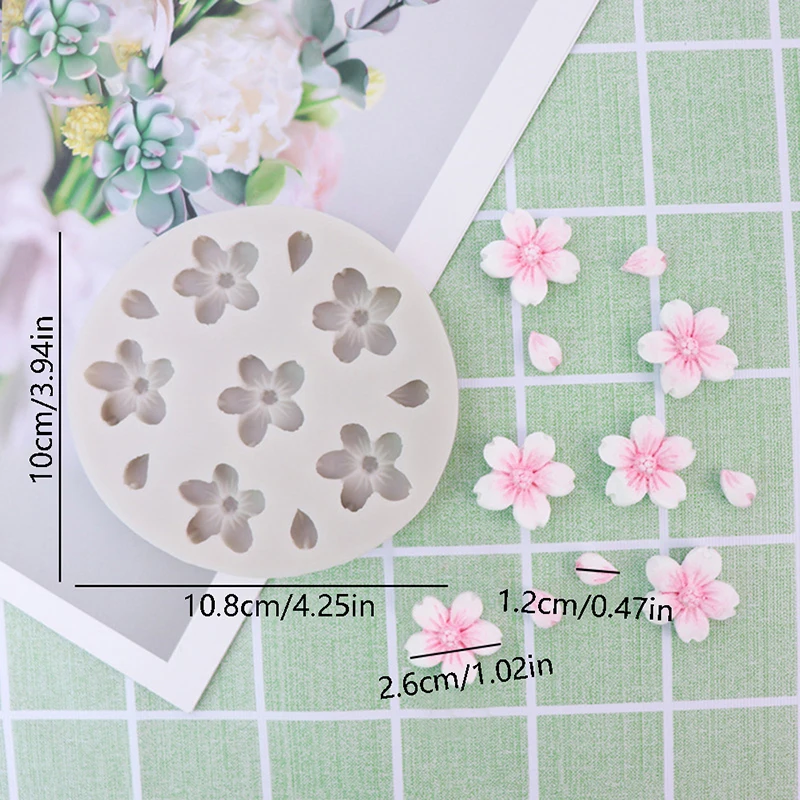 Rose Flower Shaped Chocolate Mold Mini 6 Holes Cherry Blossom Silicone Mold Cake Decorative Tool 10.8*10cm