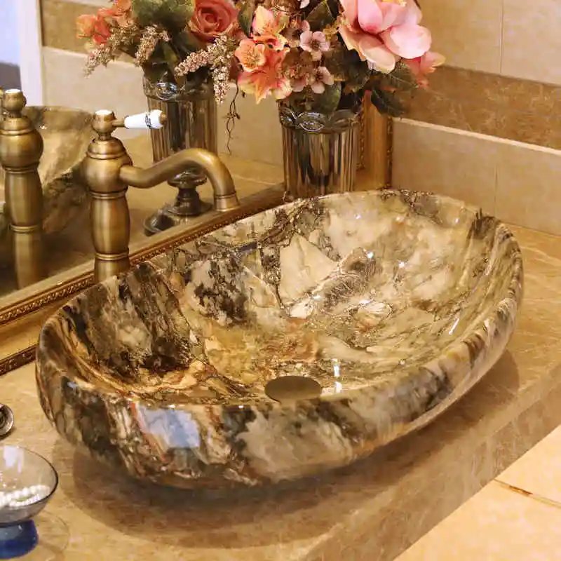 Imitation stone Ceramic wash basins counter top sink bathroom oval sinks art basin ceramic wash basin bathroom sink