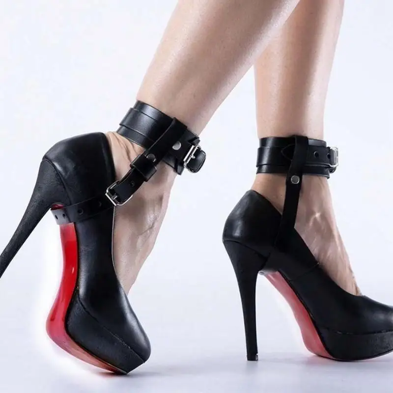2PCS Ankle Harness With Buckle Straps Gothic Foot Accessories For Cosplay Party Punk Women Adjustable Black PU Leather