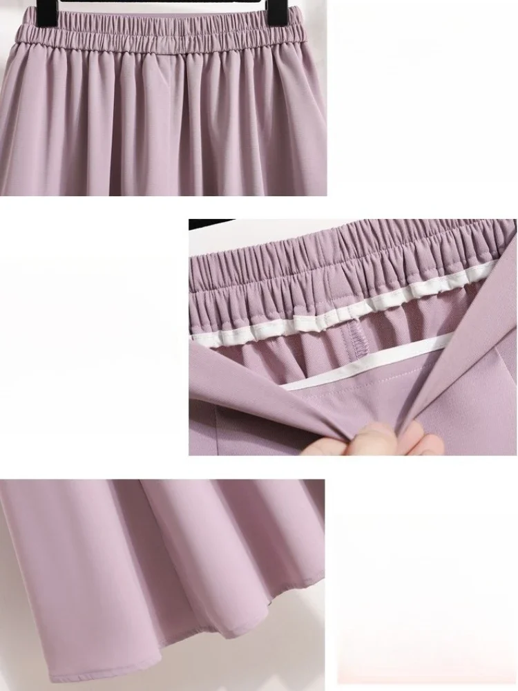 กระโปรงทรงเอ สไตล์ลำลอง สีพื้น เอวสูง ไซส์พลัส สำหรับผู้หญิง ฤดูร้อน ปี 2025 ทรงยาวปานกลางถึงยาว