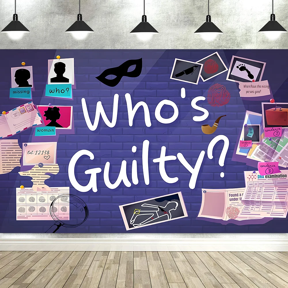 Detective Birthday Decorations Backdrop Spy Suspect Investigation Fingerprint Clues Background Adults Kids Party Props