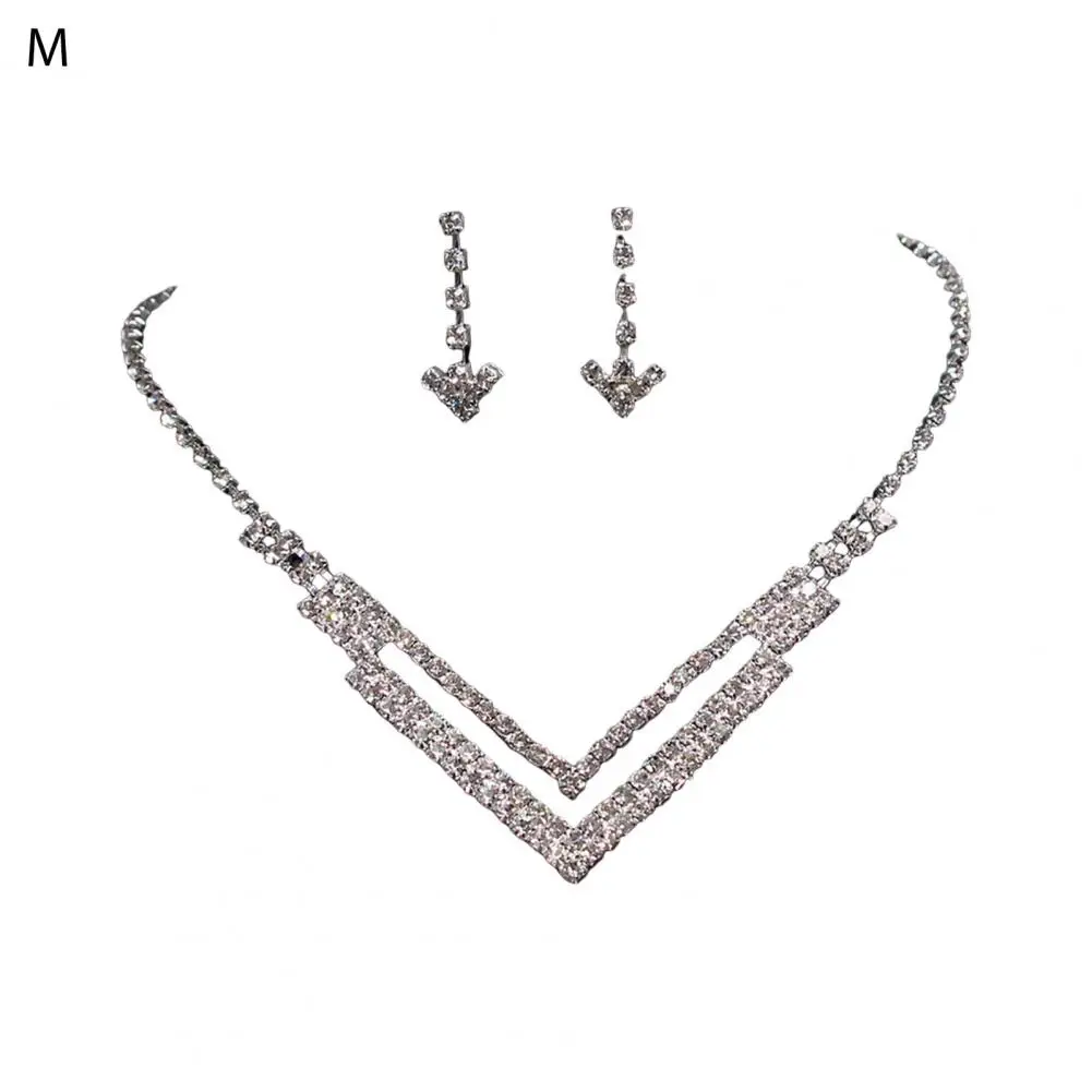 Matching Earrings Necklace Combo Elegant Rhinestone Necklace Tassel Earrings Set for Prom Wedding Formal Occasions for Bride