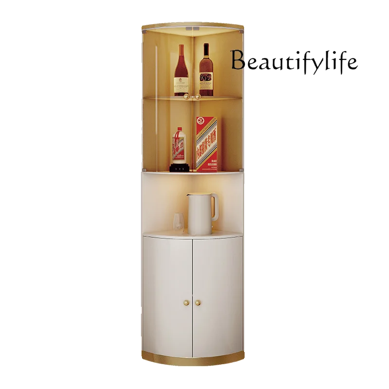 Triangle Corner Cabinet Wine Living Room Fan-Shaped Multi-Layer Solid Wood Cabinet Light Luxury Tea Cabinet