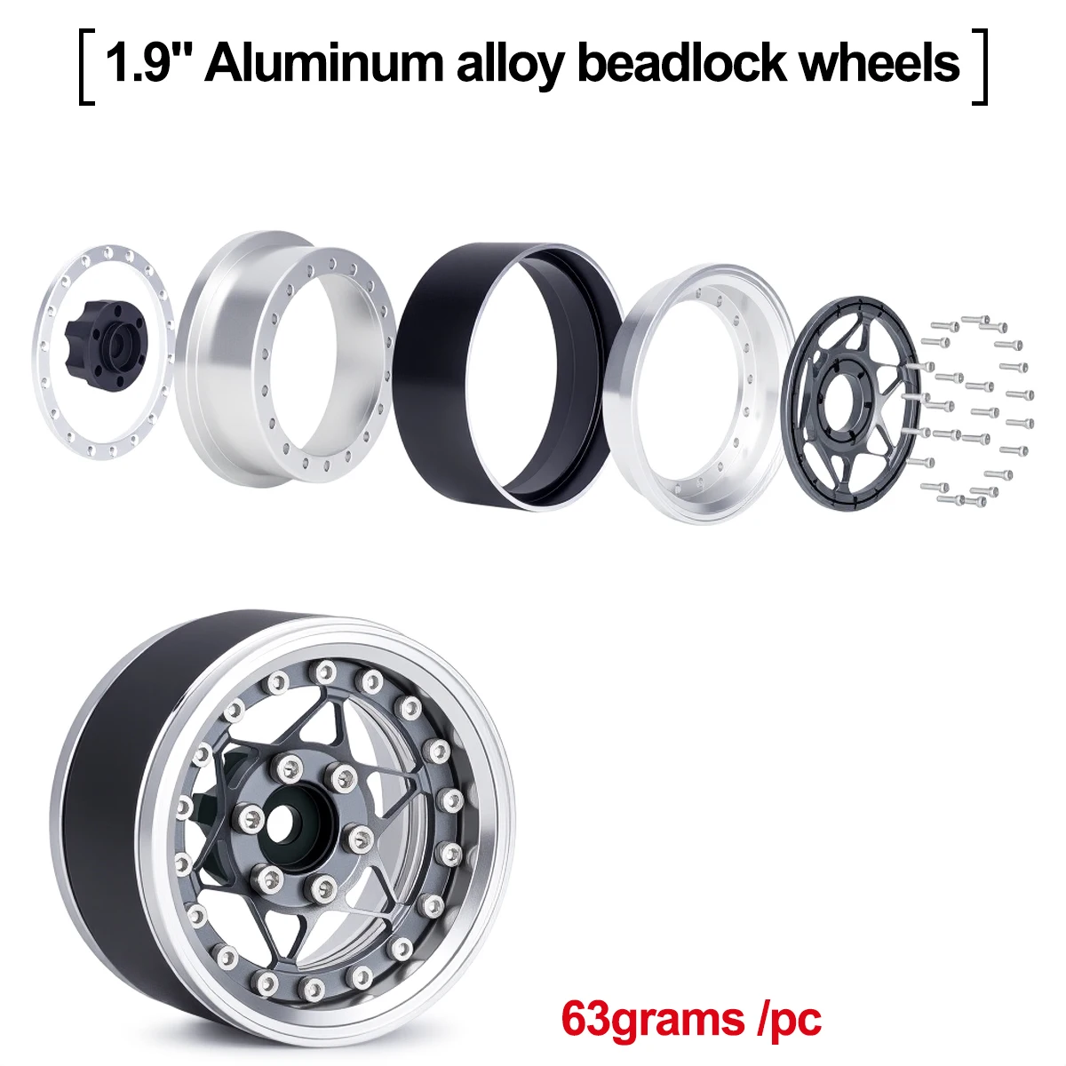 4Pcs CNC Aluminum 1.9 Beadlock Wheel Rim Hub for 1/10 RC Crawler Car TRX4 TRX6 Axial SCX10 Redcat Gen8 Upgrade Parts