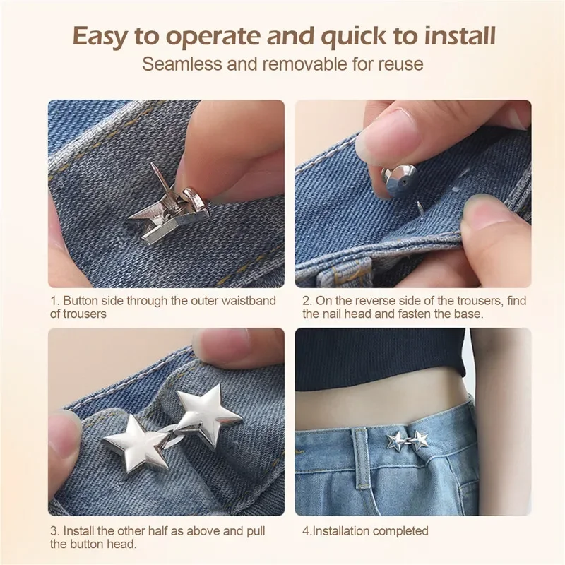 1pc Tightener Adjustable Waist Buckle for Jeans No Sewing Required Star Button Adjuster for Pants and Skirts Waist