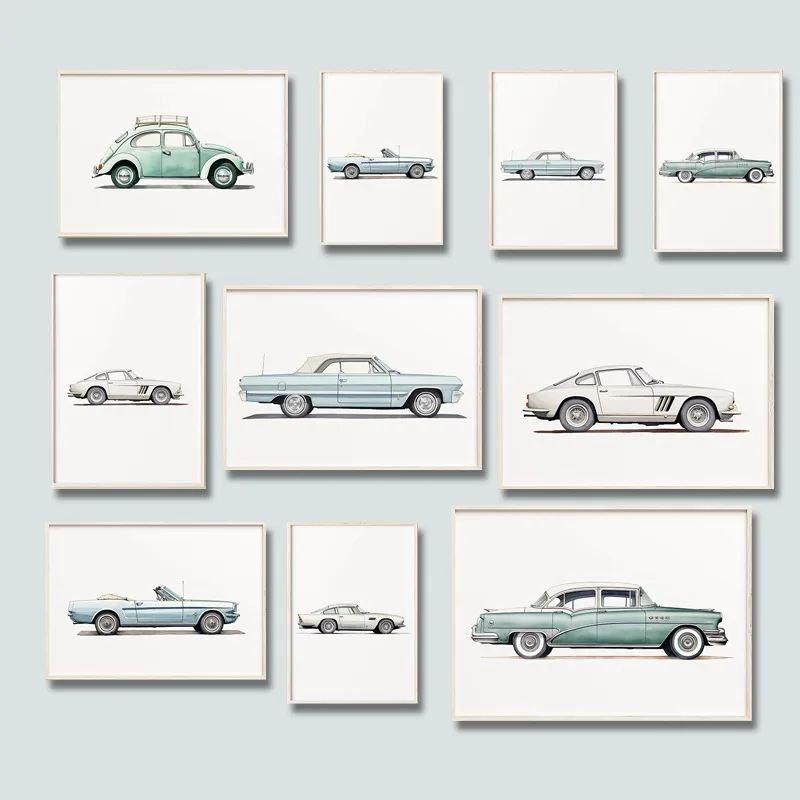 Classic Cartoon Vintage 1960s Vehicle Poster Prints Canvas Painting Nursery Wall Art Picture Aesthetic Kids Room Home Decor