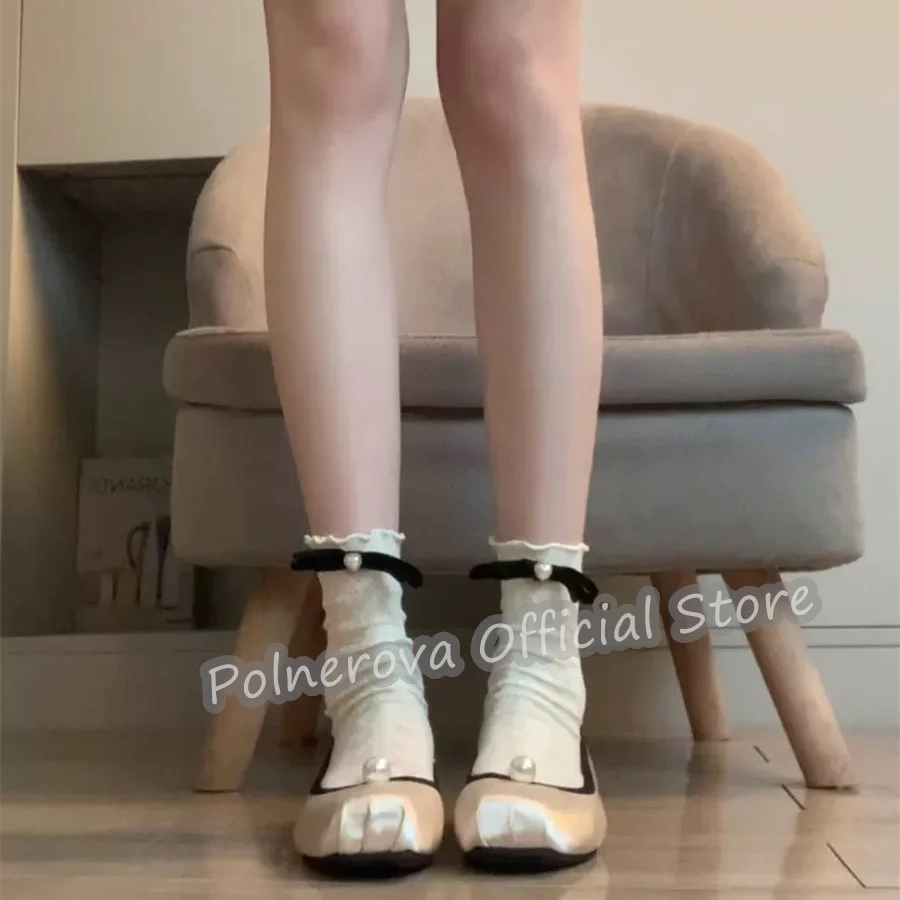 Luxury Pearl Decor Mixed Color Women Mary Janes Shoes Square Toe Shallow Slip-On Ballet Flats Lady Casual Shoes Summer Sandals - view 4