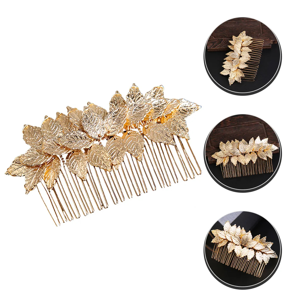 

Stylish Gold Leaf Hair Comb Alloy Metal Decorative Wedding Accessory for Bride Bridesmaid Prom Graduation Event
