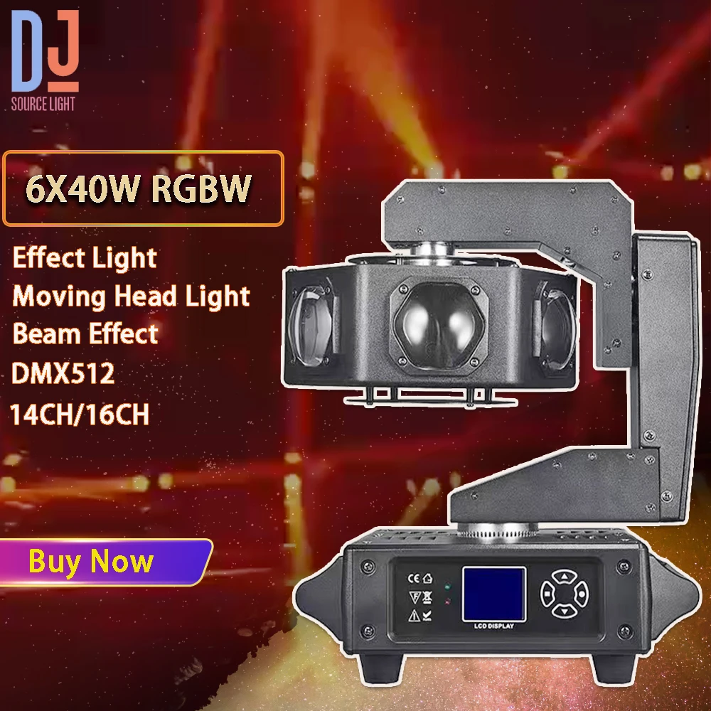 led rgbw beam moving head light strobe rotating effect dmx512 effect lights dj disco party club show efeitos de palco novo molde 6x40w 01