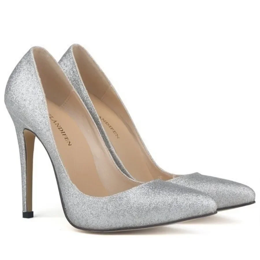 

Women Sexy Pumps Stilettos Glitter Gold Silver Fashion 11cm Thin High Heels Pointed Toes Sequins Classic Party Wedding Shoes