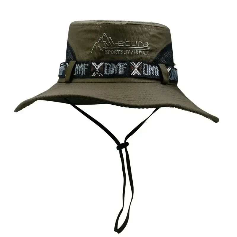 Zomer Heren Emmer Hoed Outdoor UV-bescherming Brede Rand Panama Safari Jacht Wandelen Hoed Mesh Vissershoed Strand Zonnebrandcrème Cap