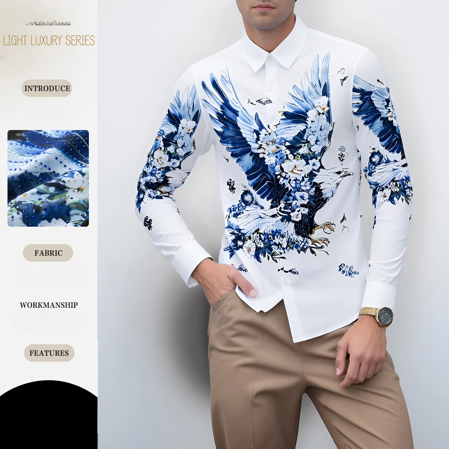 Luxury Rhinestone 3D Printed Men's Shirt Autumn Winter Long Sleeve Casual Shirts Social Banquet Party Stage Performance Costumes