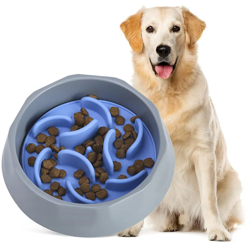 2-in-1 Slow Feed Dog Bowl with Silicone Slow Feed Liner, Food Grade Non-Slip Base, Suitable for Small, Medium and Large Dogs