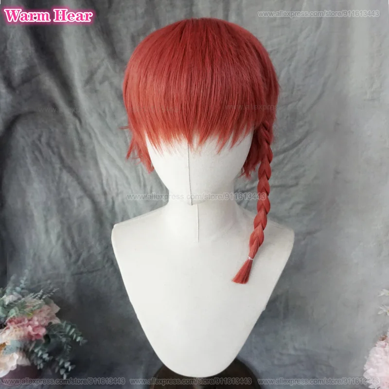 In Stock Anime Kurona Ranze Synthetic Wig Short Red Braid Cosplay Anime Wig Heat Resistant Hair Halloween Party Wigs + A Wig Cap