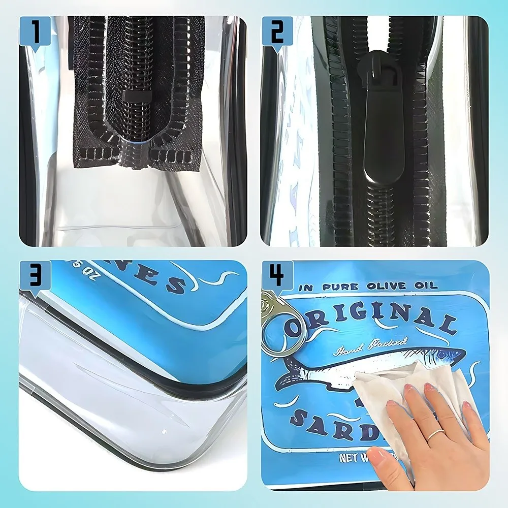 PVC Material Makeup Bag transparent Portable Size Cosmetic Bag Canned Sardines Design Handbag Style Travel Cosmetic Bag