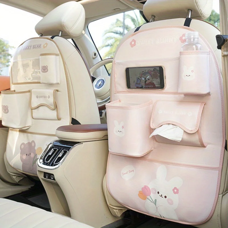 Car Seat Back Storage Bag, Cute Cartoon Car Mounted Storage Bag, Creative Multifunctional Anti Dirt Protection Pad.