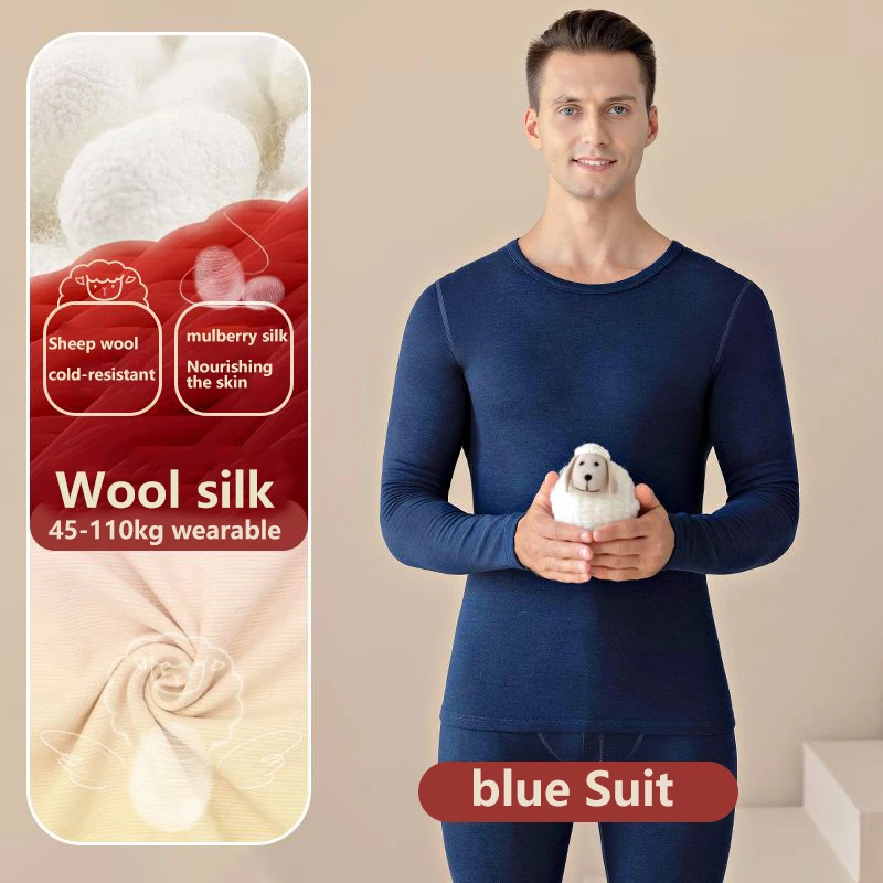 Wool silk Plus size men's warm underwear set with added plush heating long underpant winter oversized cotton sweater pants men