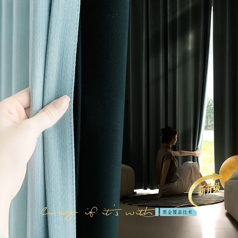 Luxury Chenille Blackout Master Cream Velvet Blackout Blue Luxury Curtains for Living Dining Room Bedroom Custom Size Decor