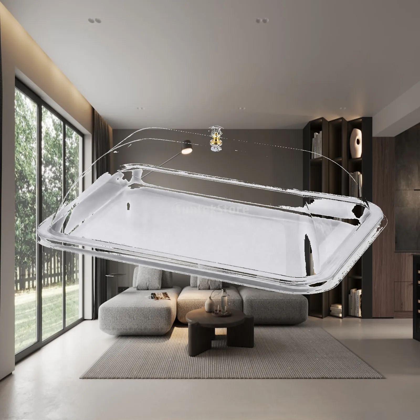 Serving Tray with Clear Lid Baking Tray Stainless Steel Display Tray with Dust Cover for Buffet Restaurant Use