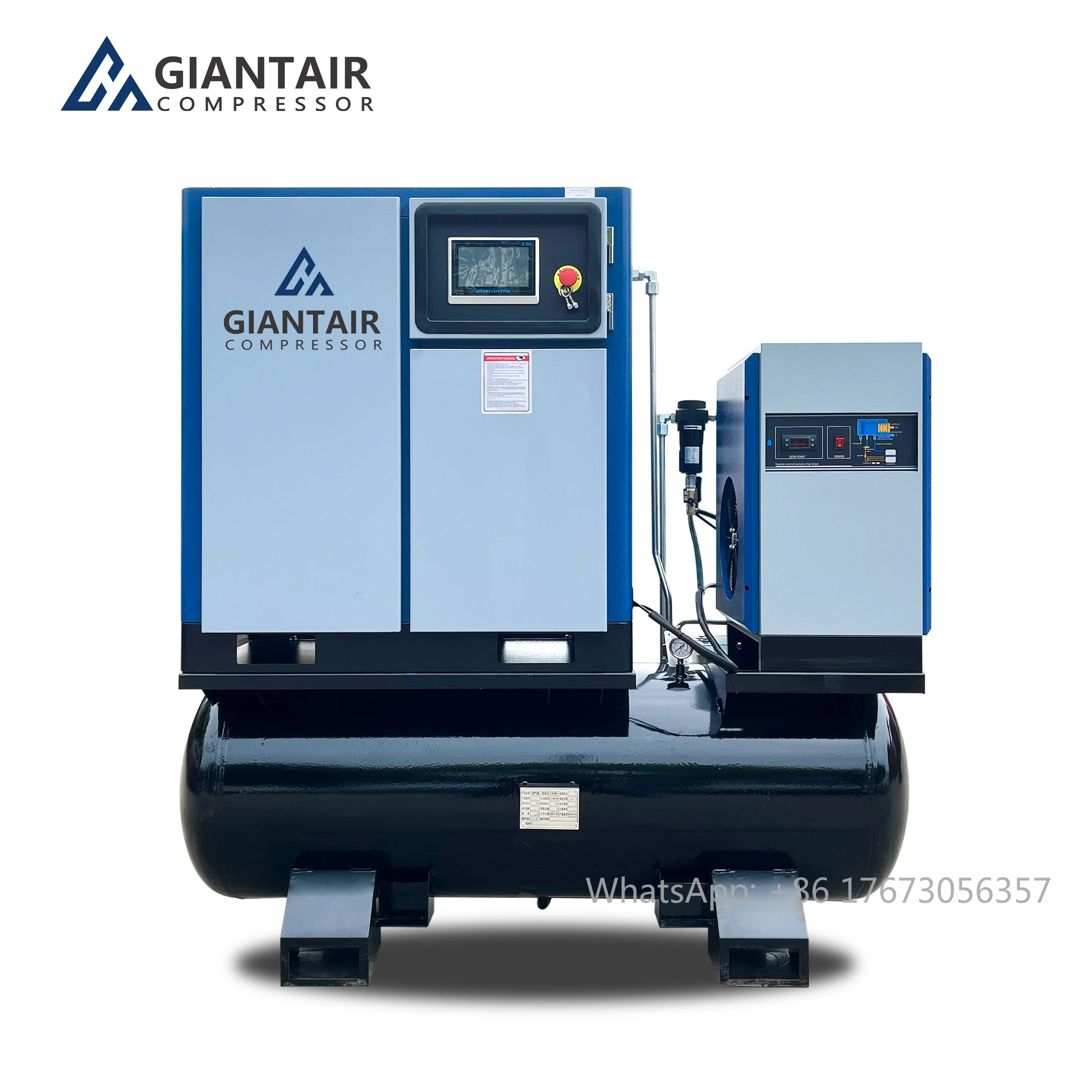 Rotary Industrial 7.5KW 11KW 15KW All-in-one Screw Air Compressors 500 Litre With Air Dryer 8BAR 10BAR 12 Bar 16BAR