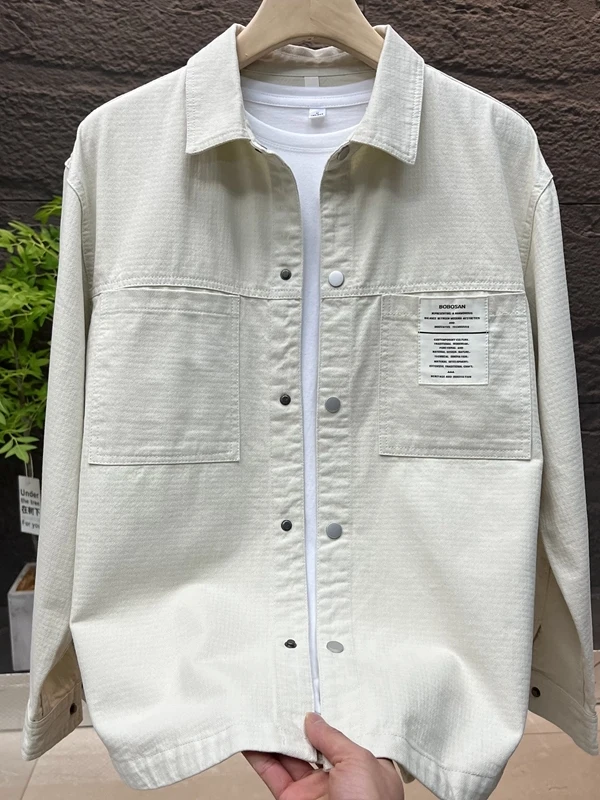 

Trendy Men's Casual Pure Color irt Jaet Spring Autumn High Quali Stand Fit Polyester Long Sve Youth ular Outer...