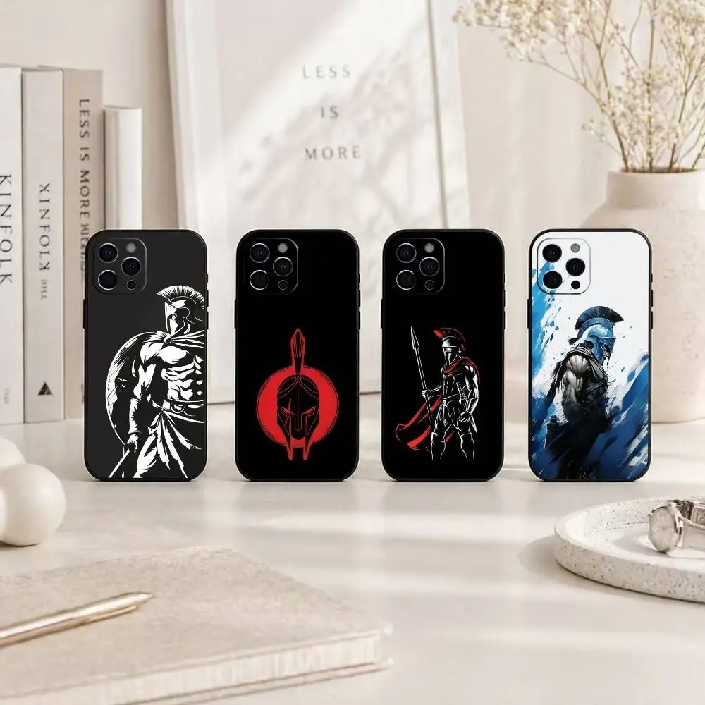 

Fearless Spartan Warrior Phone Case For iPhone 17,16,15,14,13,12,11 Plus,Pro Max,XS,Soft Silicone Black Cover