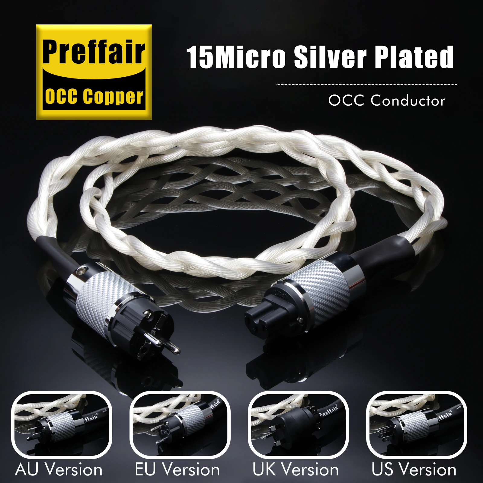 

Preffair X402 Power cable Carbon fiber rhodium plating plug 5N OCC single silver (99.9998%) for Audiophile amplifier DAC filter