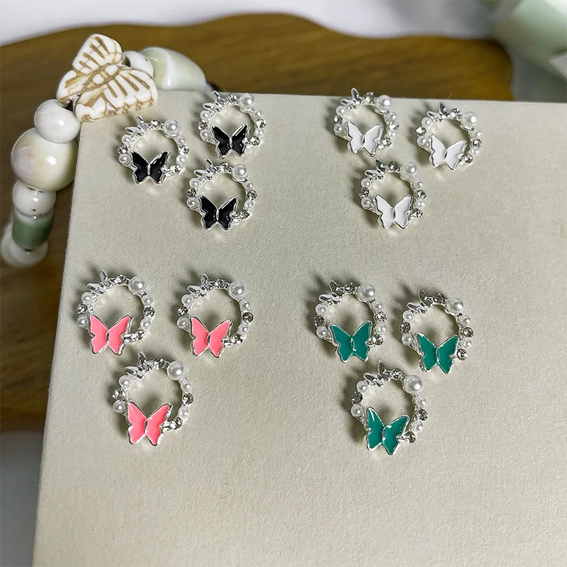 10PCS Luxury Alloy Butterfly Wreath Nail Art Charms Pearl Rhinestone Flower Garland Nail Decoration Supplies Jewelry Accessories