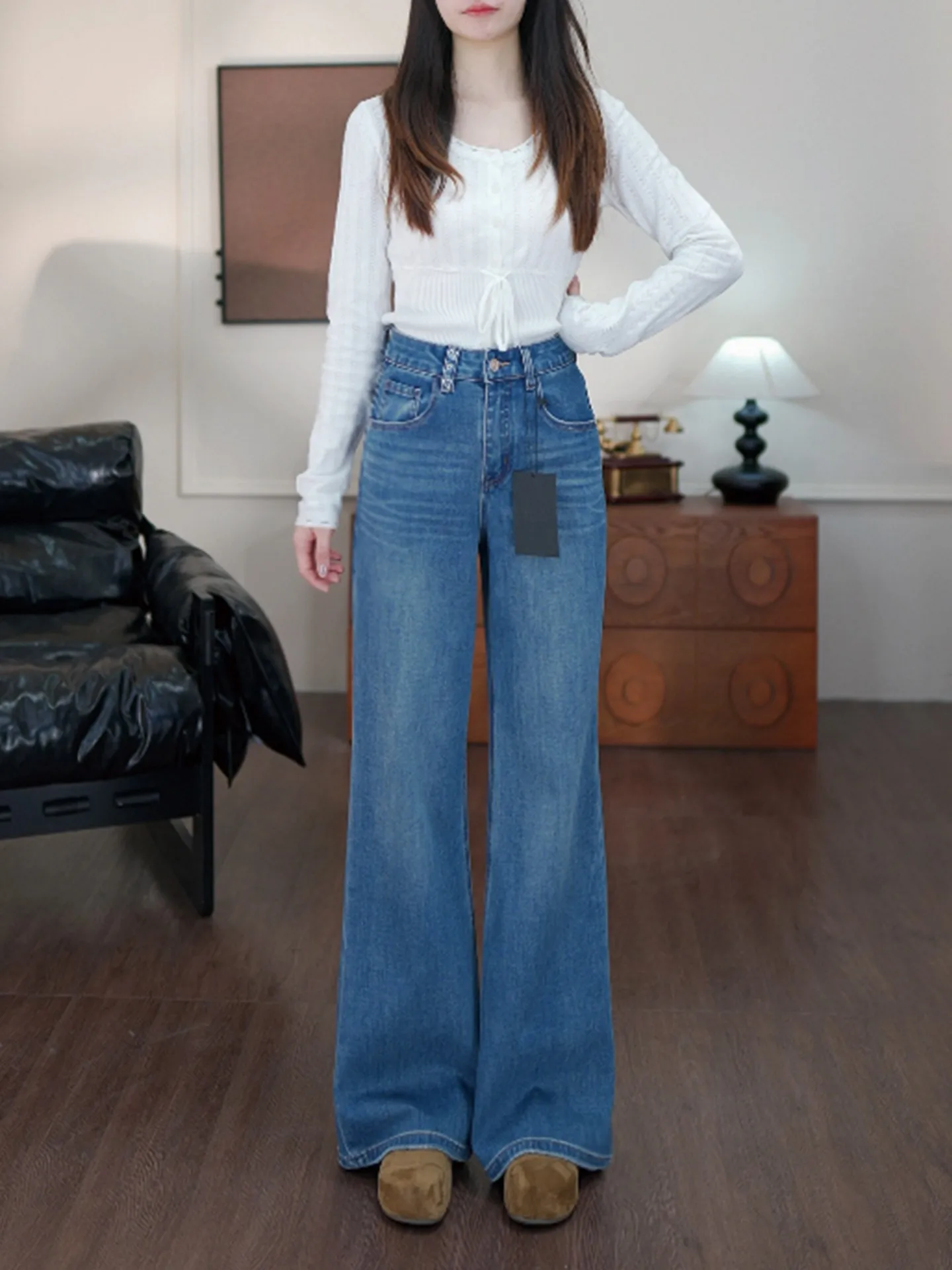 

High Waist Bell Bot Denim Jeans Women's Spring New Sle Super Model Pants Cotton Elastic Comfortable Soft Stretchy